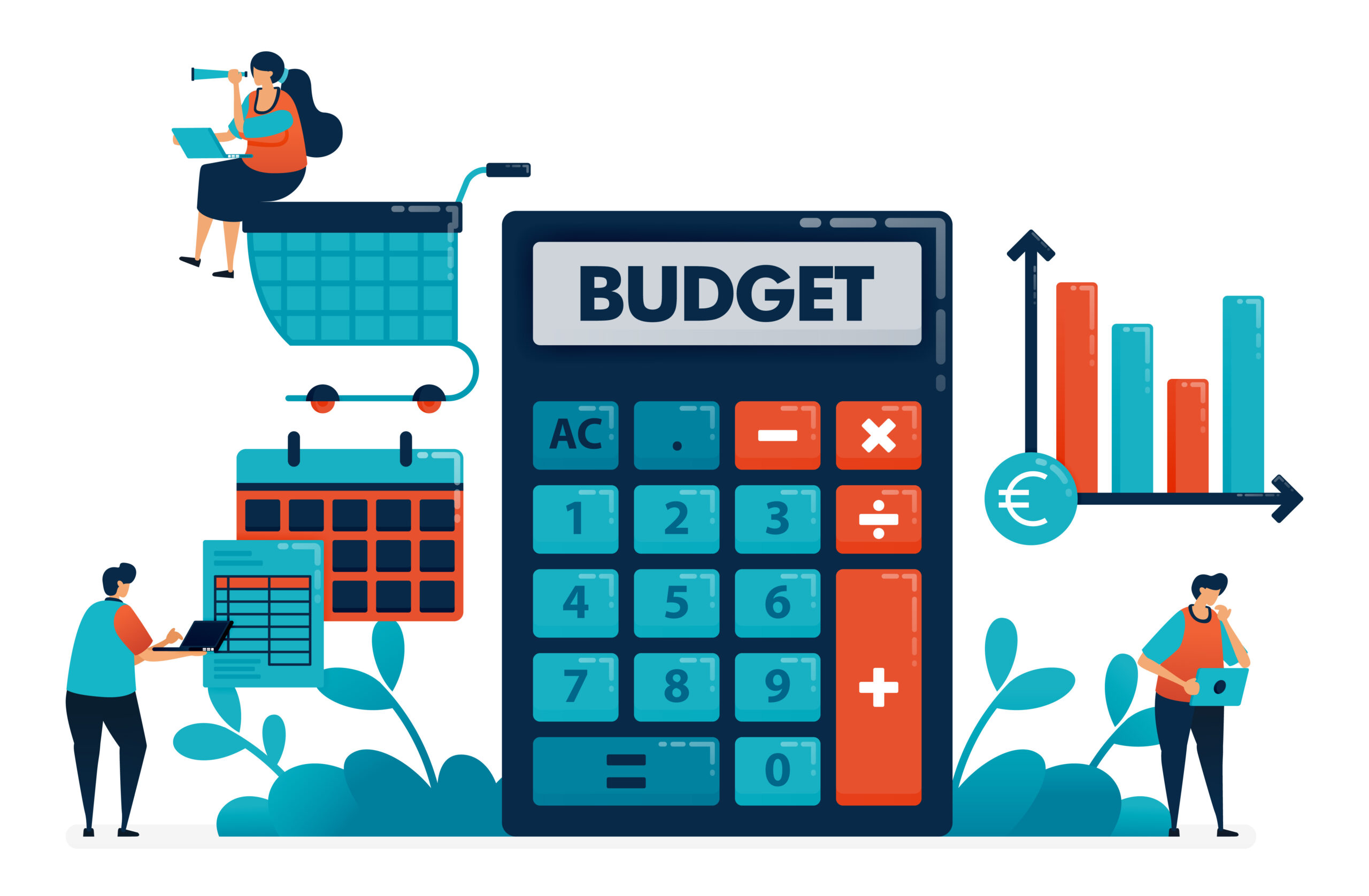Illustration of a person creating a budget for their business.